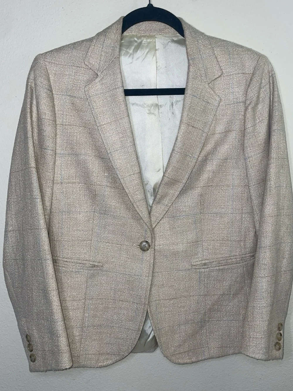 Asher Beige Windowpane Plaid One Button Career Blazer Women's Jacket